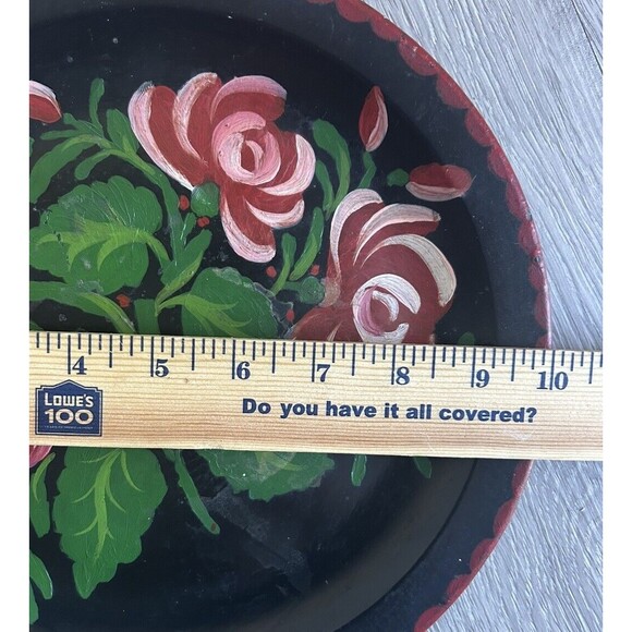 Vintage Hand Painted Toleware Style Plate Melamine Pink Flowers NOT METAL - Picture 9 of 9